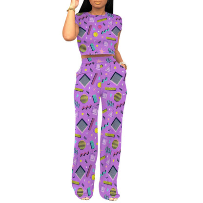 Fashion Women's Wear New Short Sleeve Simple Casual Printed Two-Piece Suit