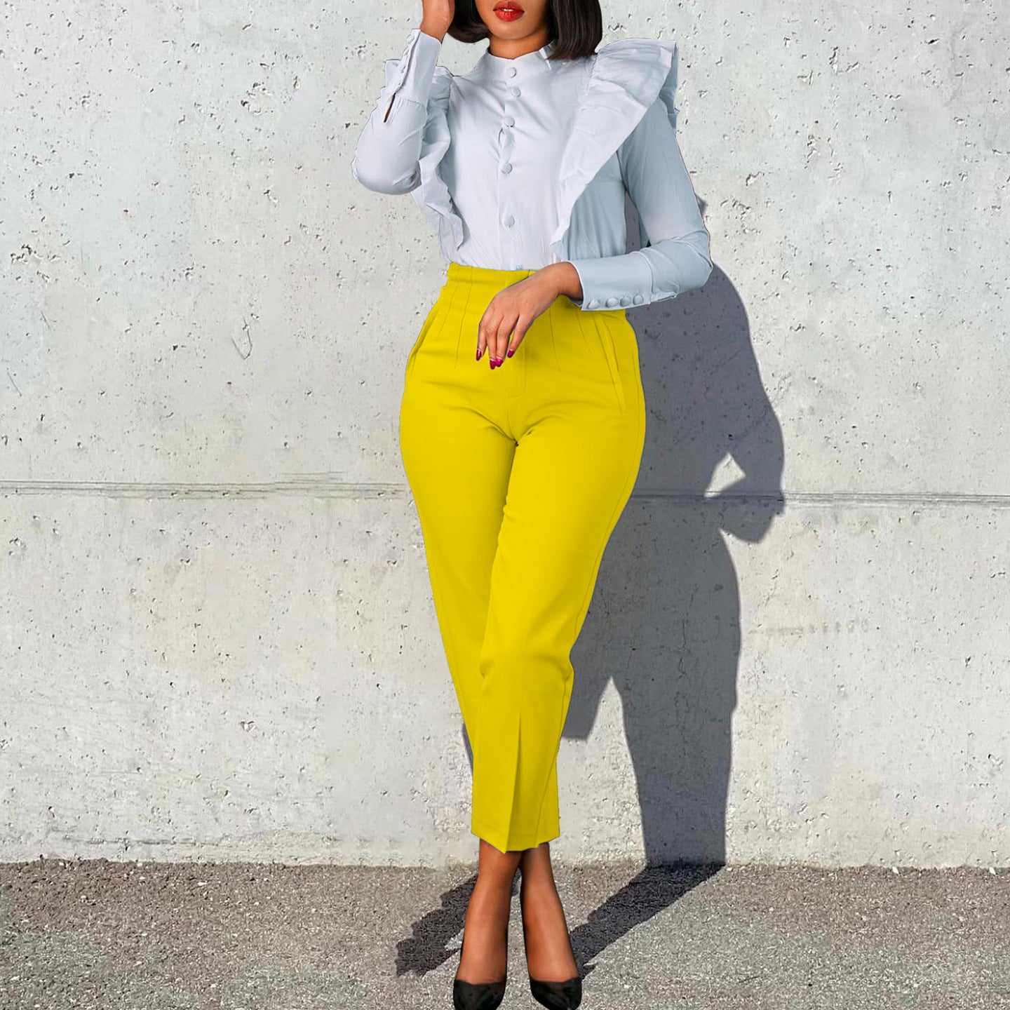 Plus Size Fashion Temperament Leisure Slimming High Waist Suit Pants Solid Color Occupation Pants