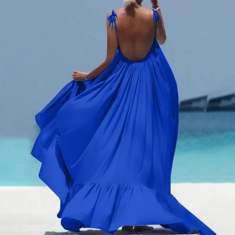 Summer New Women's Sexy Sling Dress Beach Dress Sleeveless Large-Sized Skirt