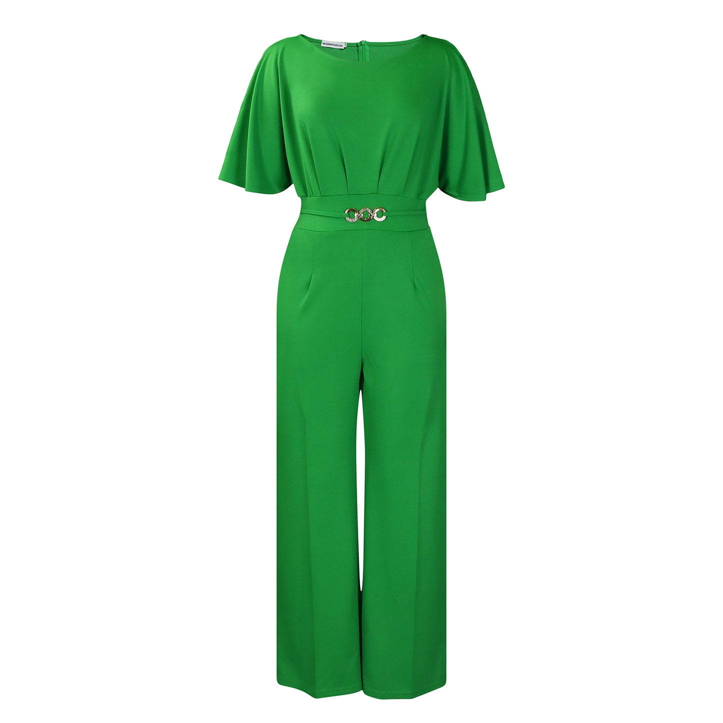 Women's Summer Fashion round Neck Solid Color High Waist plus Size Wide Legs Jumpsuit