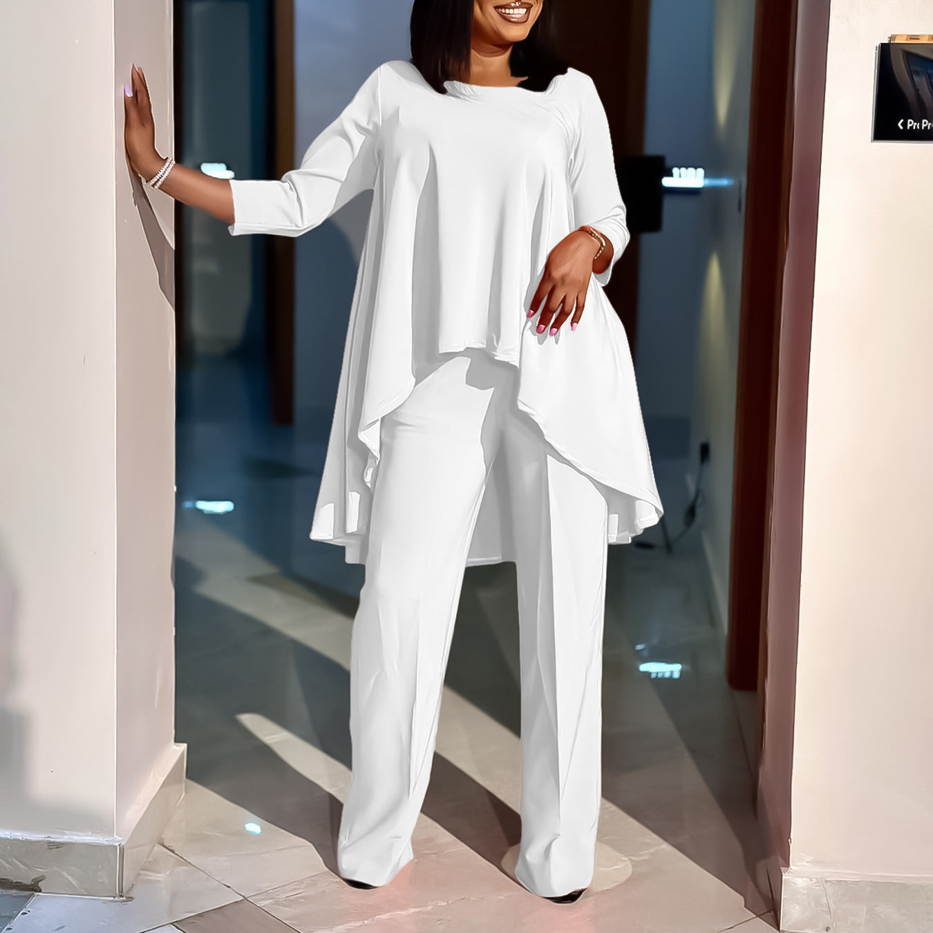 Fashion Temperament plus Size Long Sleeve Top Wide Leg Pants Suit