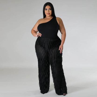 plus Size Women's Clothing New Wave Pattern Straight-Leg Trousers Semi-Transparent Sexy Pants