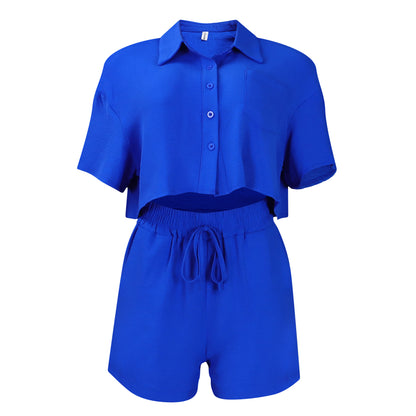 Summer New Casual Lapel Short Sleeve Shirt Shorts Fashion Suit