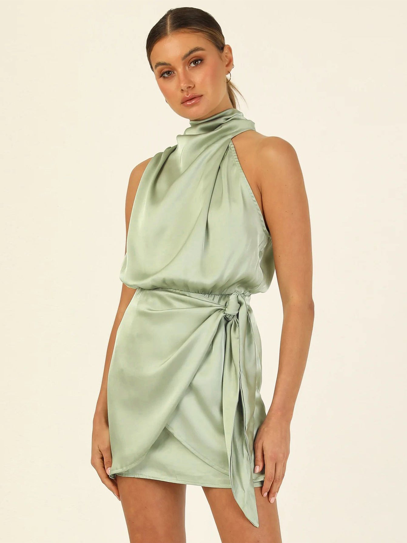 High-Grade Satin Tied Slim Fit Socialite Dress