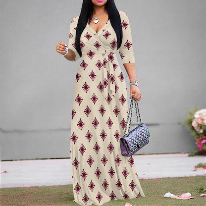 Elegant Commute Leisure Printed V-neck Dress