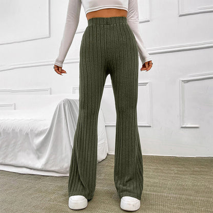 Autumn and Winter New Fashionable Solid Color All-Matching Wide Sunken Stripe Casual Trousers