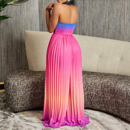 Sexy Tube Top Backless Fashion Gradient Color Wide Leg Jumpsuit