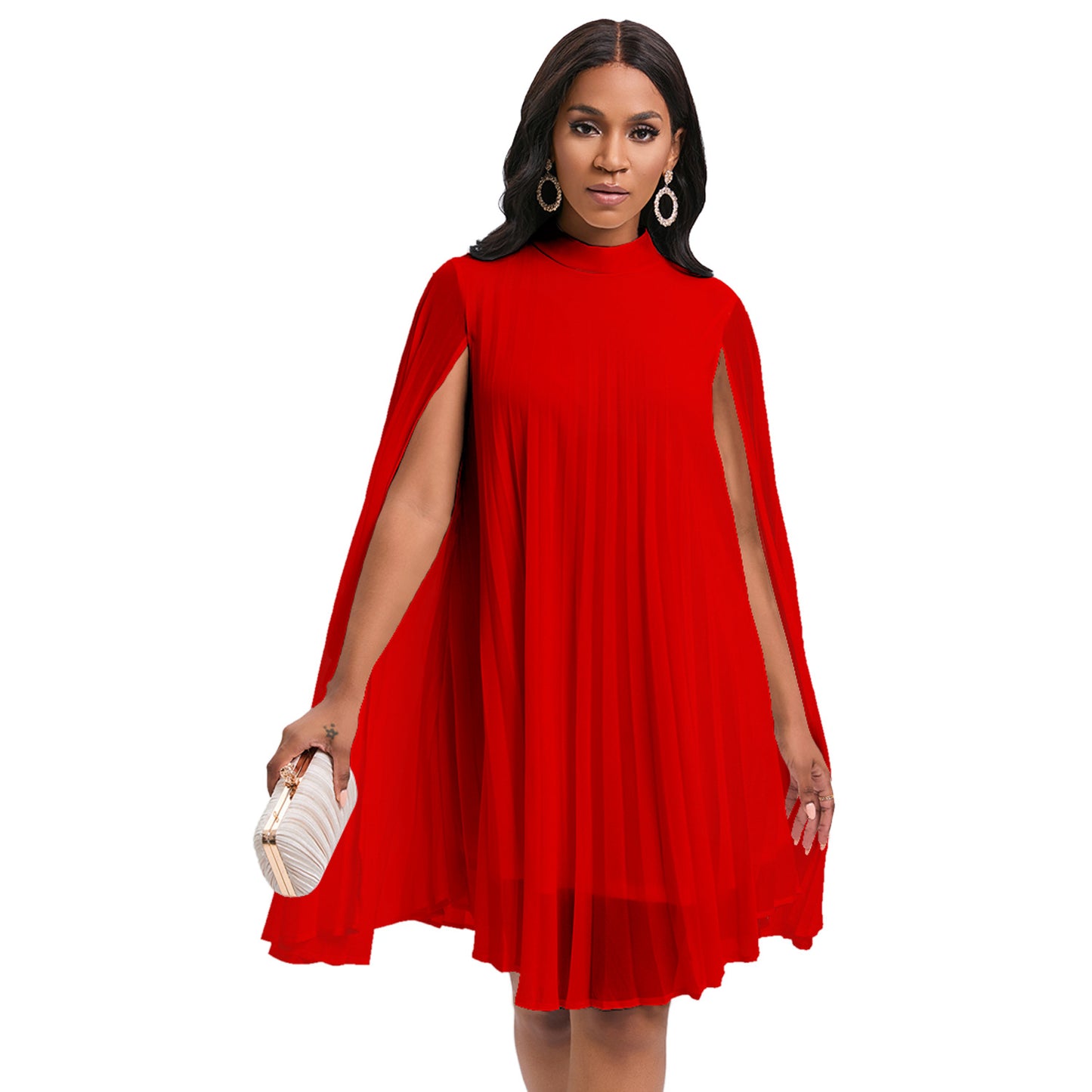 Graceful and Fashionable Chiffon Pullover Cloak Bat Sleeve plus Size Dress