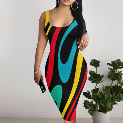 Women's Temperament Commute Casual Printed U-Neck Tight Dress