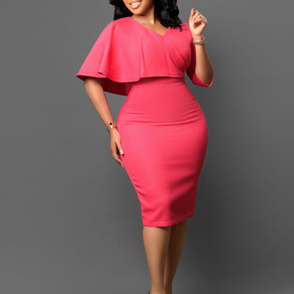 New Temperament Ol Solid Color Sheath Pencil Skirt Dress