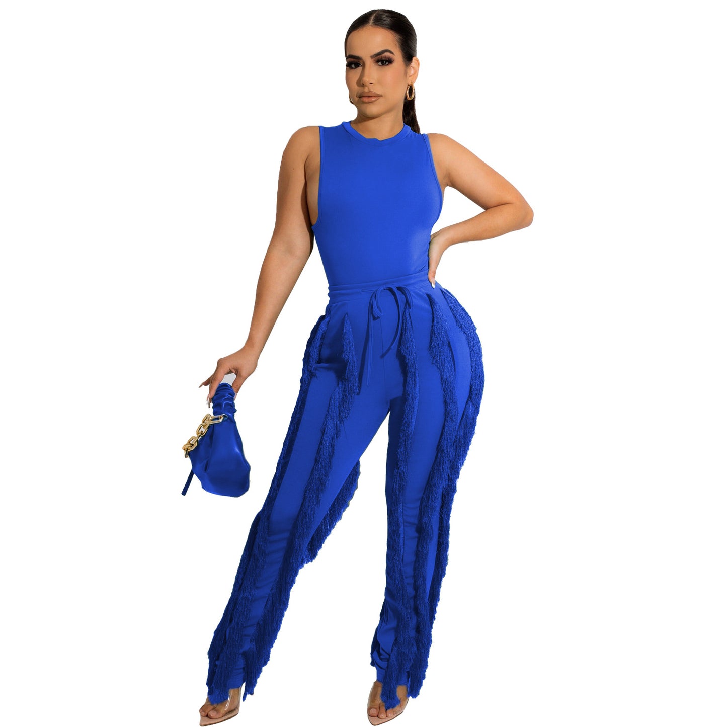 Two-Piece Tassel Trousers Sleeveless Casual Suit Lace