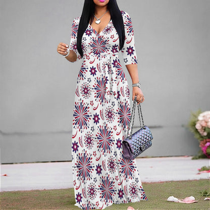 Elegant Commute Leisure Printed V-neck Dress