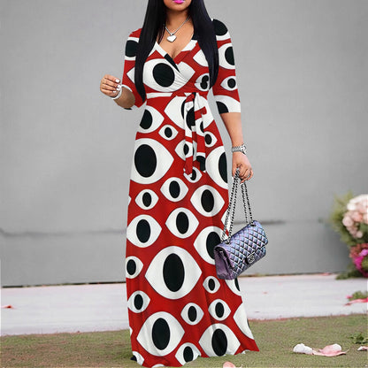 Elegant Commute Leisure Printed V-neck Dress