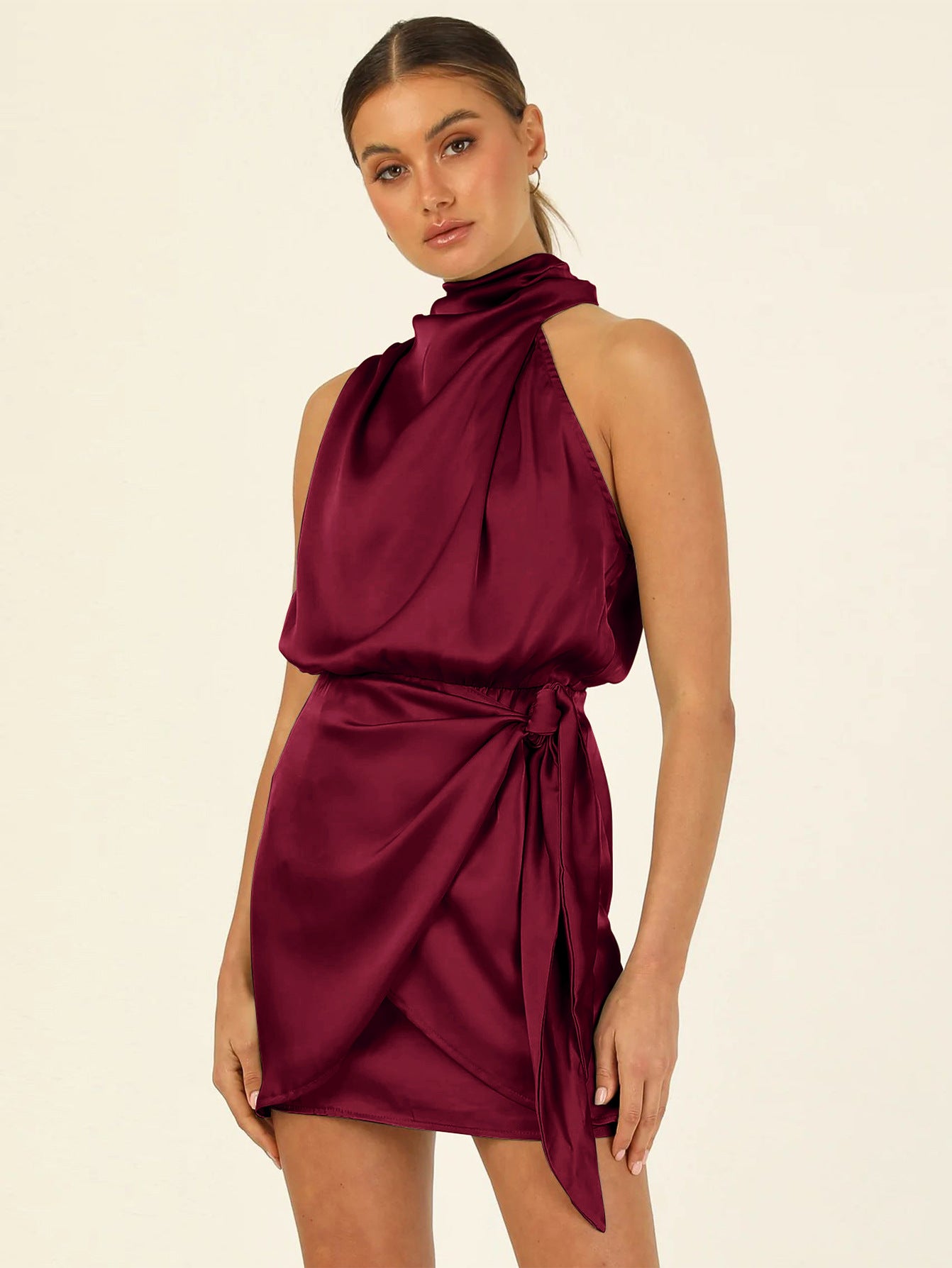 High-Grade Satin Tied Slim Fit Socialite Dress