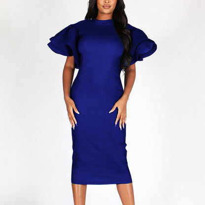 New Fashion Elegant Flare Sleeve Denim Party Banquet Evening Dress Dress