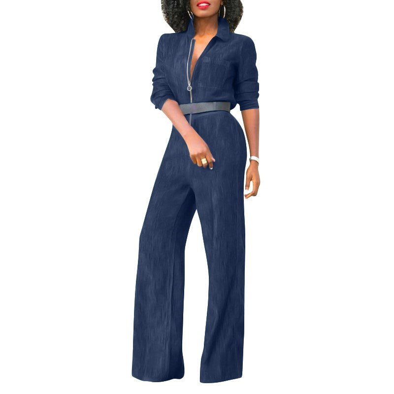 New plus Size Zipper Denim Jumpsuit