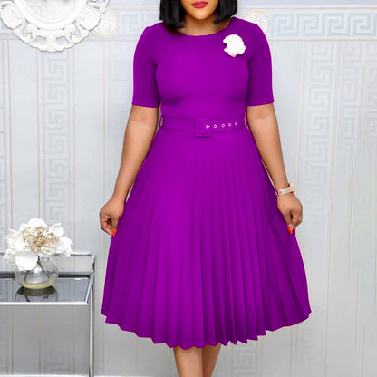 New Summer round Neck Mid-Length Pleated Skirt plus Size Dress