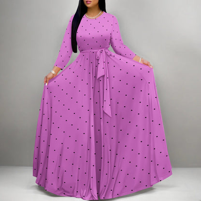 Dress Elegant Polka Dot Long Sleeve Super Large Swing Skirt