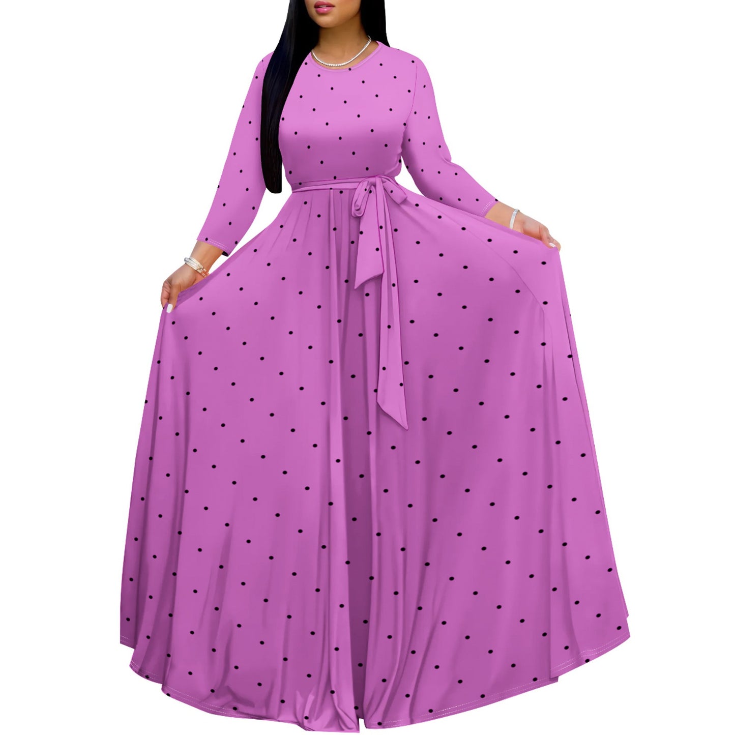 Dress Elegant Polka Dot Long Sleeve Super Large Swing Skirt