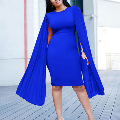 Fashionable Elegant Long Sleeve Pleated Hip Elegant Dress