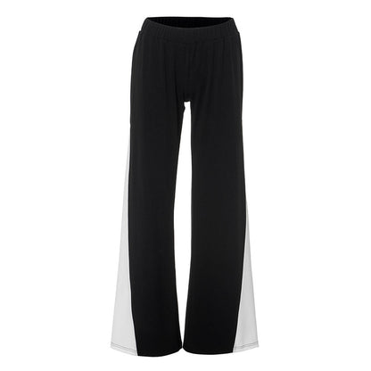 Autumn New Contrast Color Arc Stitching Elastic Straight Leisure Horn Trousers