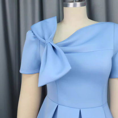 Plus Size Diagonal Collar Bow Dress