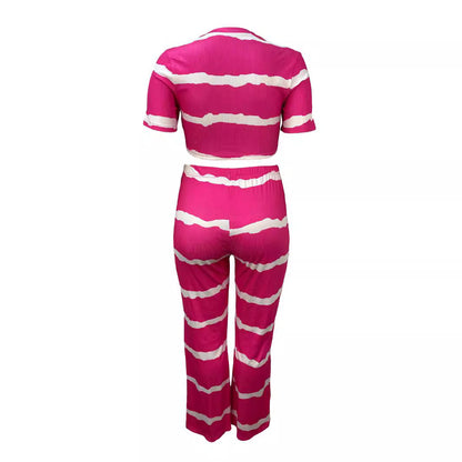 Hot Sale Striped Printing Suit Casual plus Size Two-Piece Suit