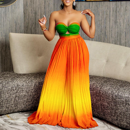 Sexy Tube Top Backless Fashion Gradient Color Wide Leg Jumpsuit