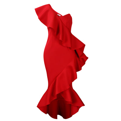 Temperament Diagonal Collar Ruffled Party Fishtail Skirt Temperament Dress