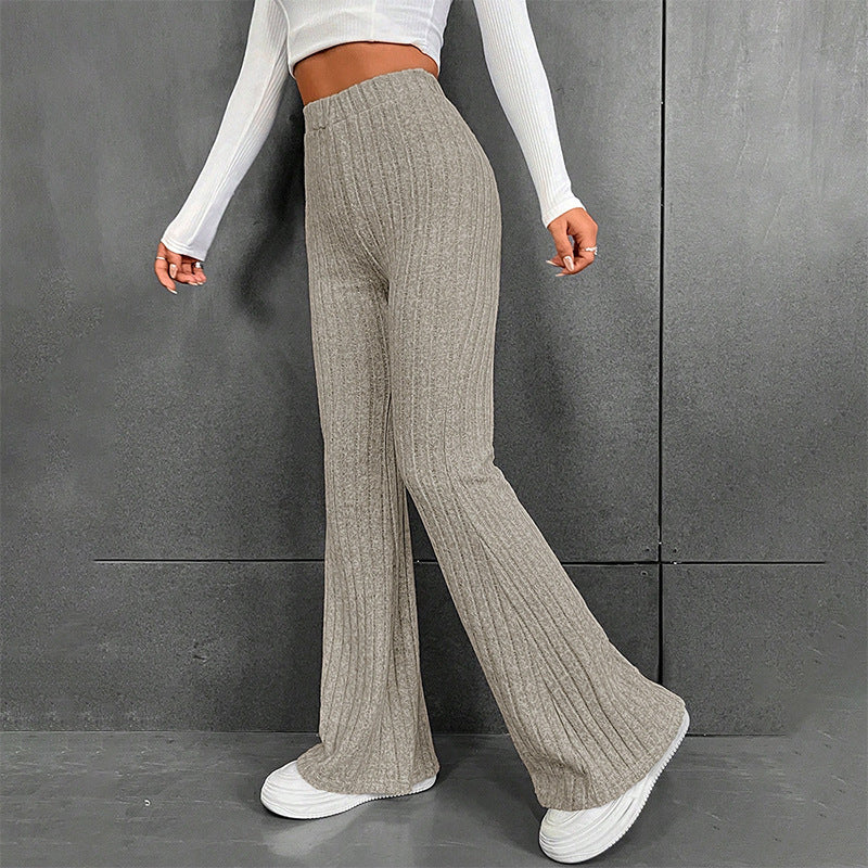 Autumn and Winter New Fashionable Solid Color All-Matching Wide Sunken Stripe Casual Trousers