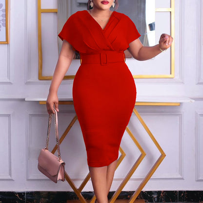 plus Size Women's Clothing New Fashion V-neck Temperament Dress