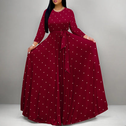 Dress Elegant Polka Dot Long Sleeve Super Large Swing Skirt