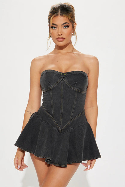 Skinny Slimming Sexy Featured A- line Denim Dress Short Skirt