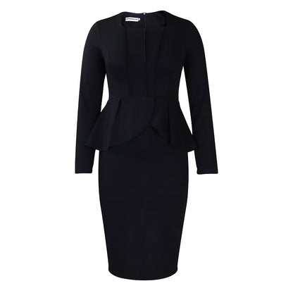 Women's Autumn and Winter New Long Sleeve Elegant Ruffled Dress