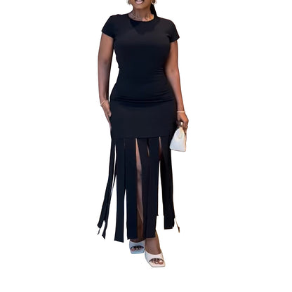 2024 Spring and Summer New plus Size Women's Clothing Dress Slim Solid Color Tassel Bottoming Skirt