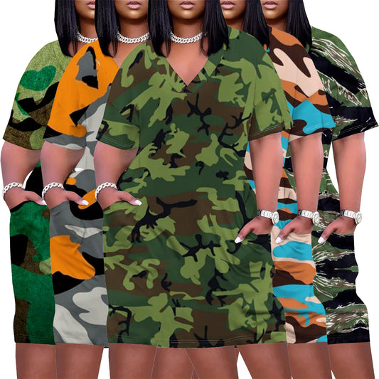 Hot-Sale Women's Clothing Temperament Leisure Camouflage Printing plus Size Dress