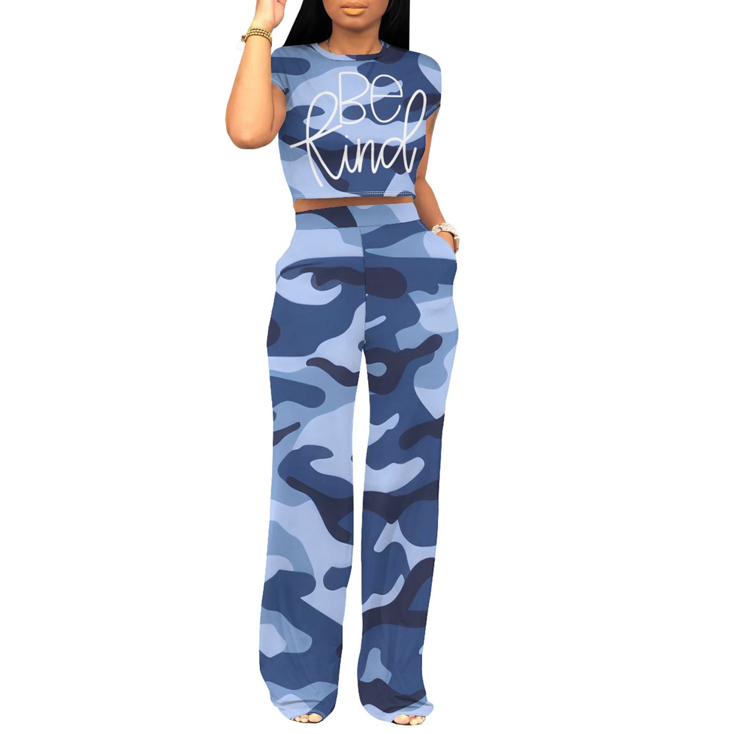 Fashion Women's Wear Casual Camouflage Printing Two-Piece Set