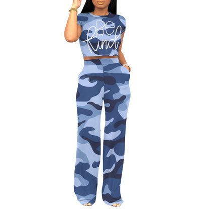 Fashion Women's Wear Casual Camouflage Printing Two-Piece Set