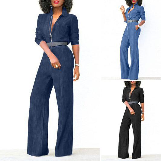 New plus Size Zipper Denim Jumpsuit