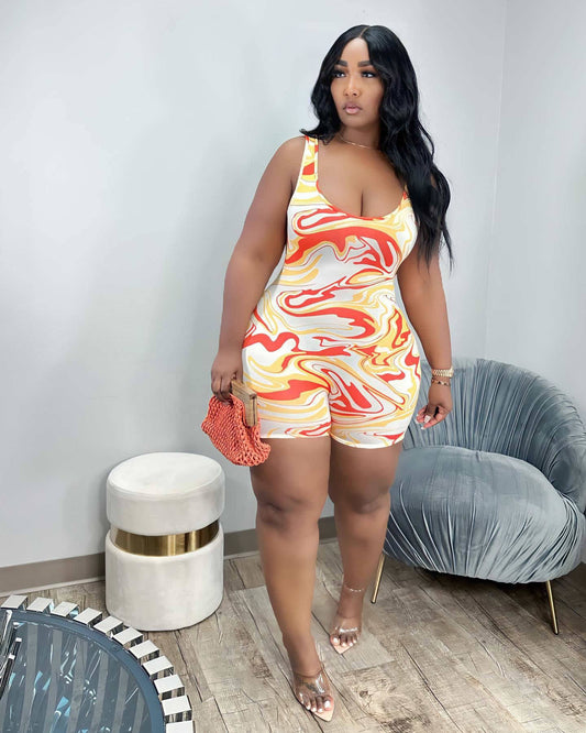 Plus Size Color Printed Jumpsuit