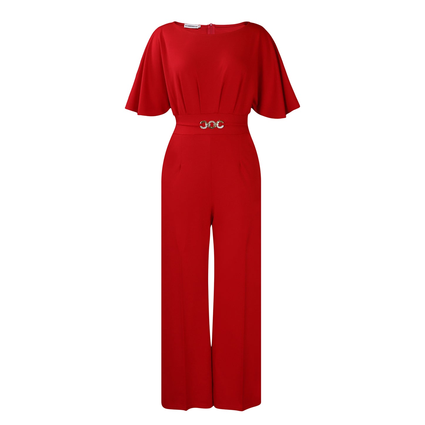 Women's Summer Fashion round Neck Solid Color High Waist plus Size Wide Legs Jumpsuit