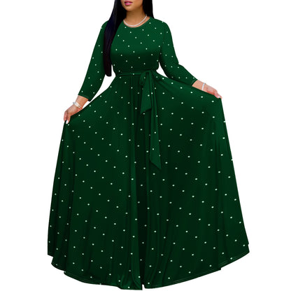 Dress Elegant Polka Dot Long Sleeve Super Large Swing Skirt