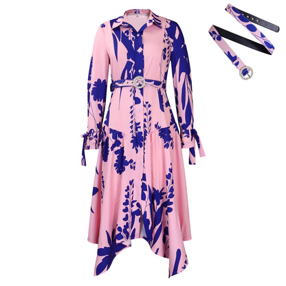 Women's Asian Style Temperament Printed Irregular Lapel Dress