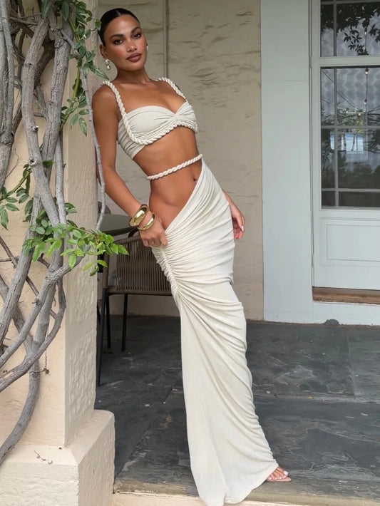 Sexy Thick Rope Solid Color Two-Piece Set