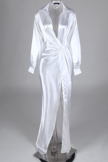 Solid Twisted Design High Slit Maxi Dress