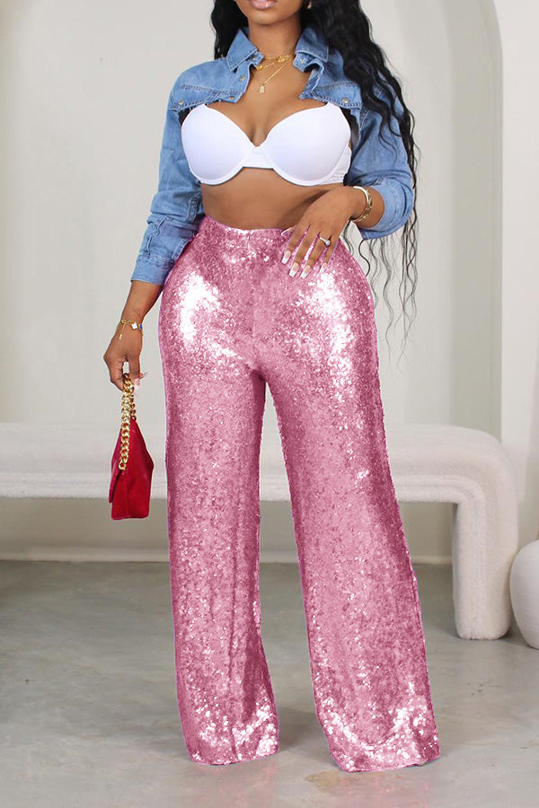 Celebrity Sequin Straight Leg Pants