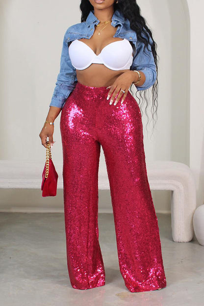 Celebrity Sequin Straight Leg Pants