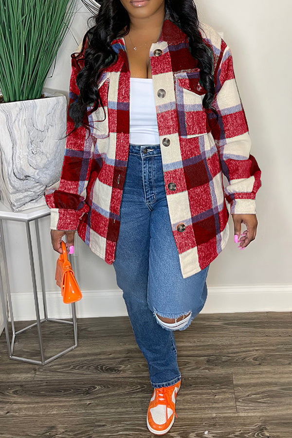 Fashion Plaid Flap Pocket Jacket