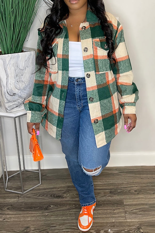 Fashion Plaid Flap Pocket Jacket