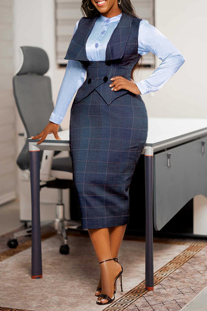 Classic Plaid Lapel Vest & Skirt Set